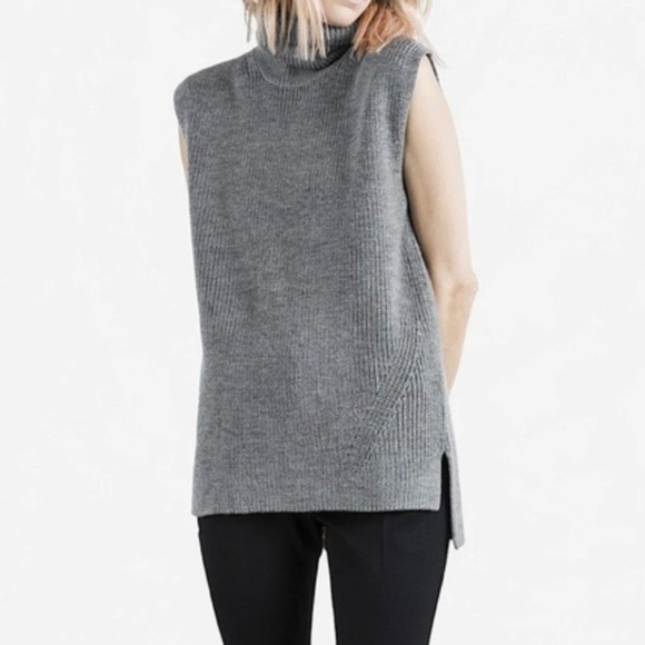 Everlane Chunky Wool Sleeveless Turtleneck Sweater Vest Hi-Lo Hem Spring XS - Picture 2 of 9